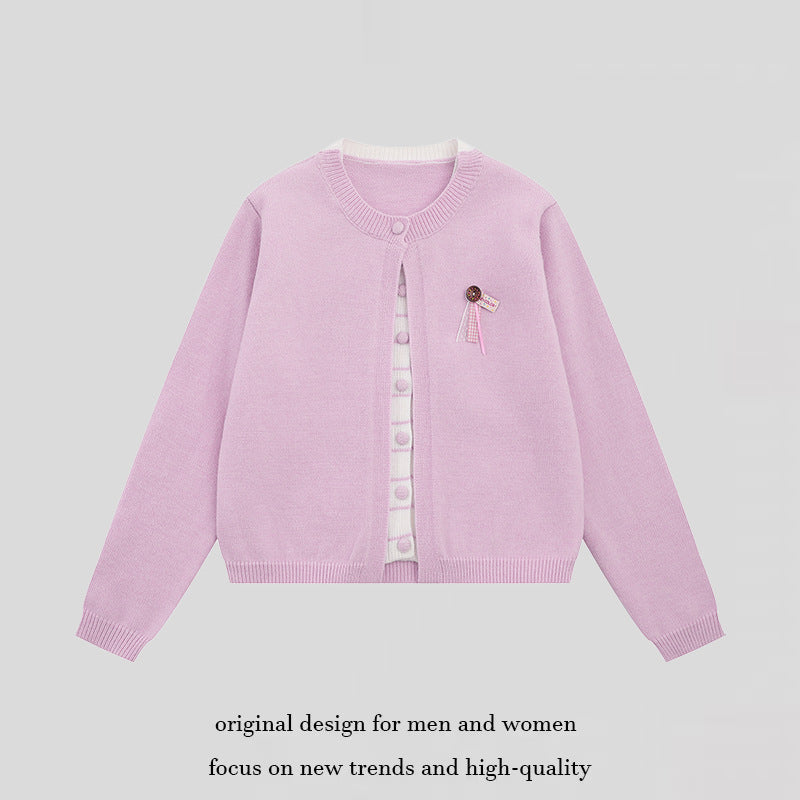 Damen Feinstrick-Cardigan mit Rundhals, verdeckter Knopfleiste und Zierbrosche Nord Taschen