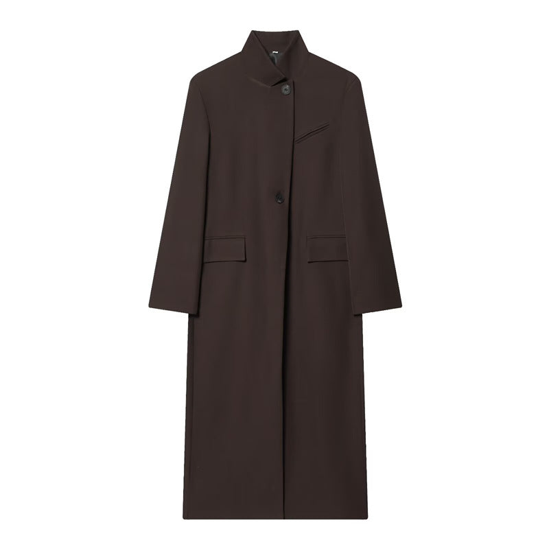 Damen Langer Mantel mit Mandarin-Kragen, minimalistischer Silhouette und verdeckter Knopfleiste Nord Taschen