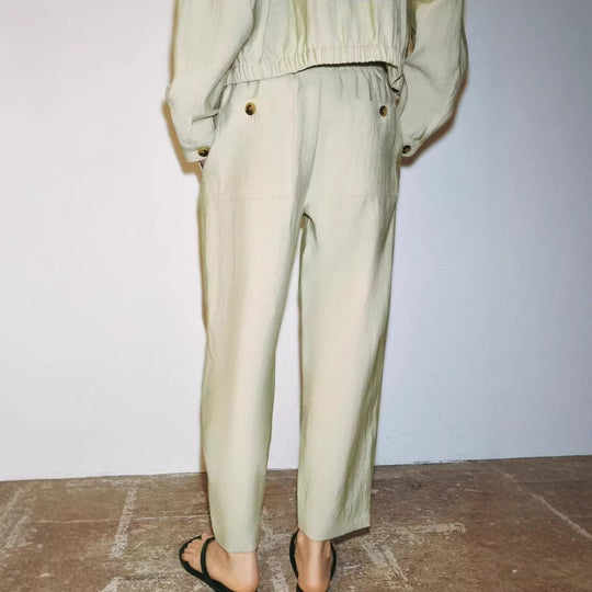Damen Leichte Highwaist-Hose mit elastischem Bund und geradem Bein Nord Taschen