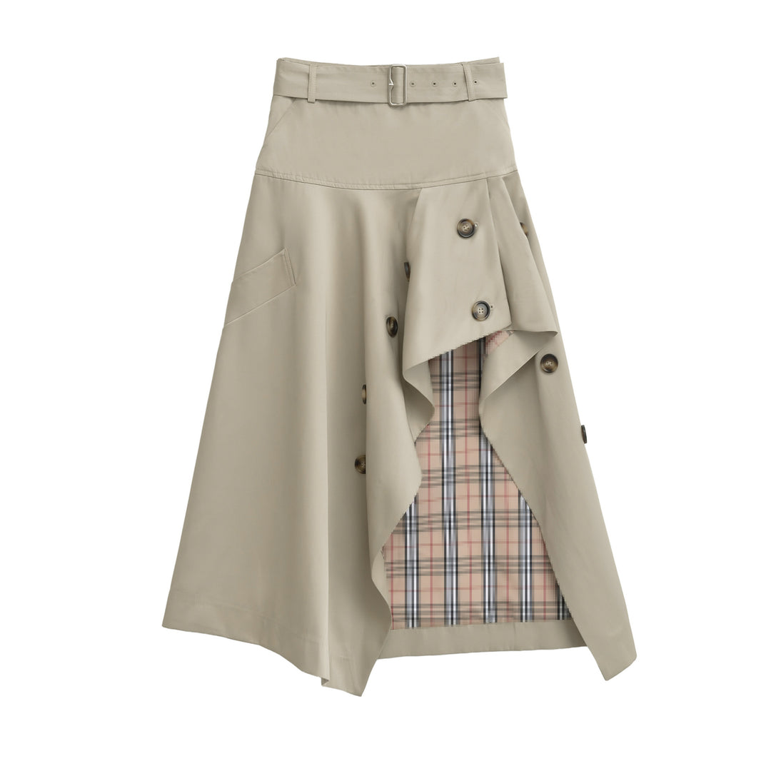 Damen Asymmetrischer Trench‑Rock mit Taillengürtel und dekorativen Knöpfen Nord Taschen