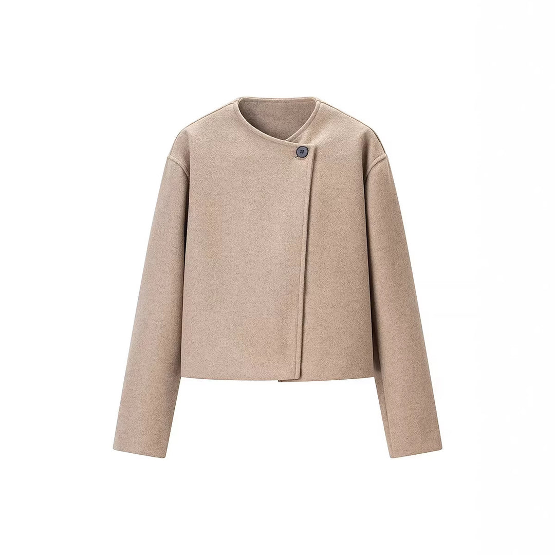 Damen Kurz geschnittene Wollmix-Boxy-Jacke mit asymmetrischer Knopfleiste Nord Taschen