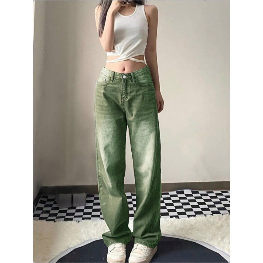 Damen High-Waist Relaxed-Straight-Denimhose mit weitem Bein Nord Taschen