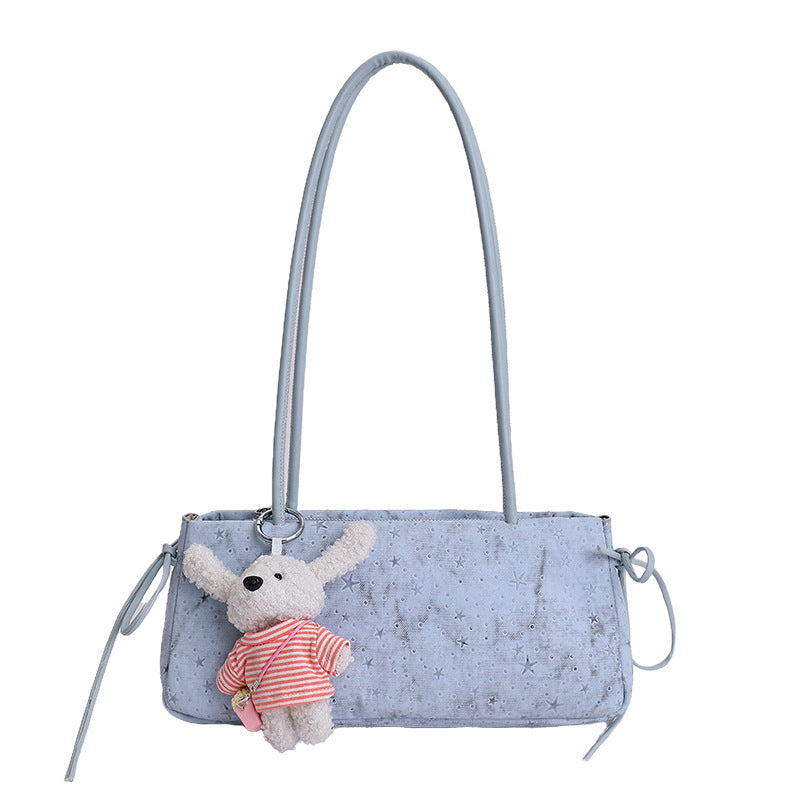 Damen Hobo-Tasche mit süßem Plüsch-Hängetier und einzigartigem Sternenmuster Nord Taschen