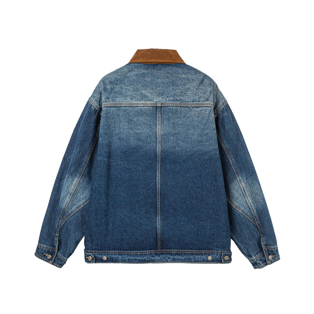 Damen Oversize-Denimjacke mit Velourslederkragen, verdecktem Reißverschluss und markanten Einstecktaschen Nord Taschen