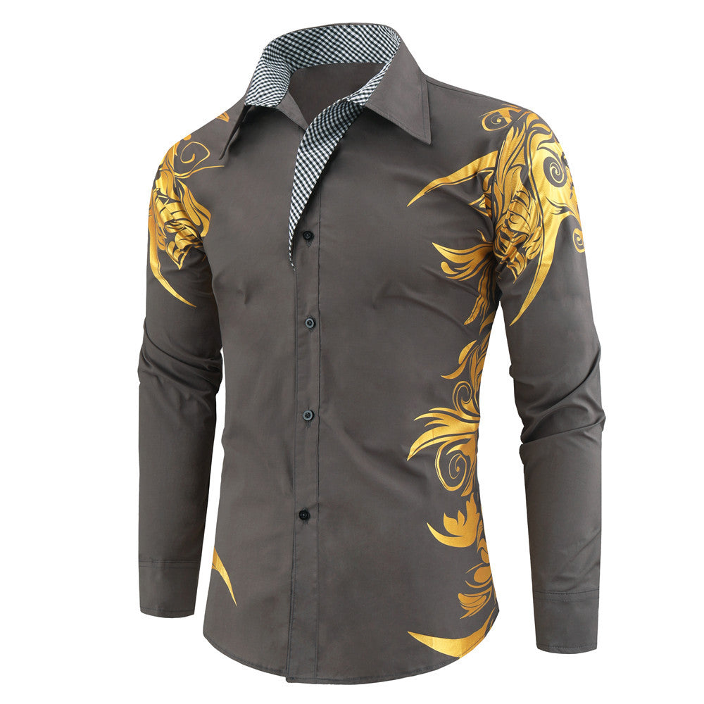 Herren Figurbetontes Button-Down-Hemd mit goldverzierter Ornamentik und kontrastiertem Innenkragen Nord Taschen