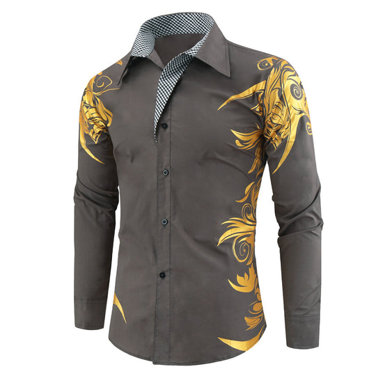 Herren Figurbetontes Button-Down-Hemd mit goldverzierter Ornamentik und kontrastiertem Innenkragen Nord Taschen
