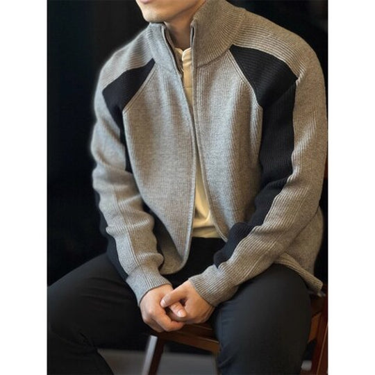 Herren Strick-Zipjacke mit Kontrastpanele, Stehkragen und markanter Rippenstruktur Nord Taschen