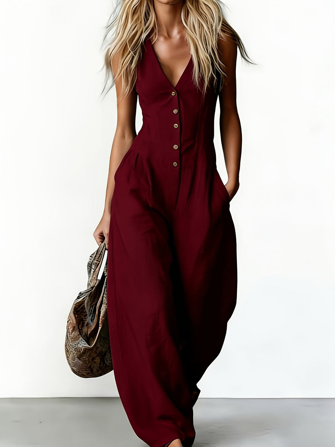 Damen Maxikleid mit elegantem V-Ausschnitt und seitlichem Schlitz