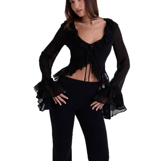 Damen Chiffon-Bluse mit Spitzenbesatz Nord Taschen