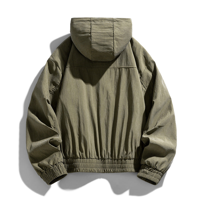 Herren Oversize Canvas-Utility-Kapuzenjacke mit versteckter Druckknopfleiste und Reißverschlusstaschen Nord Taschen