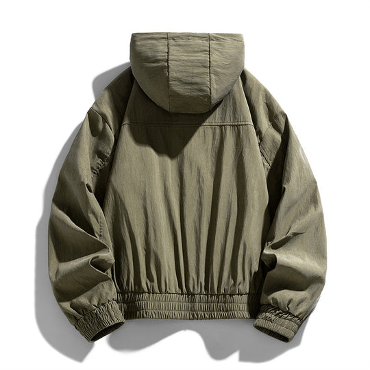 Herren Oversize Canvas-Utility-Kapuzenjacke mit versteckter Druckknopfleiste und Reißverschlusstaschen Nord Taschen
