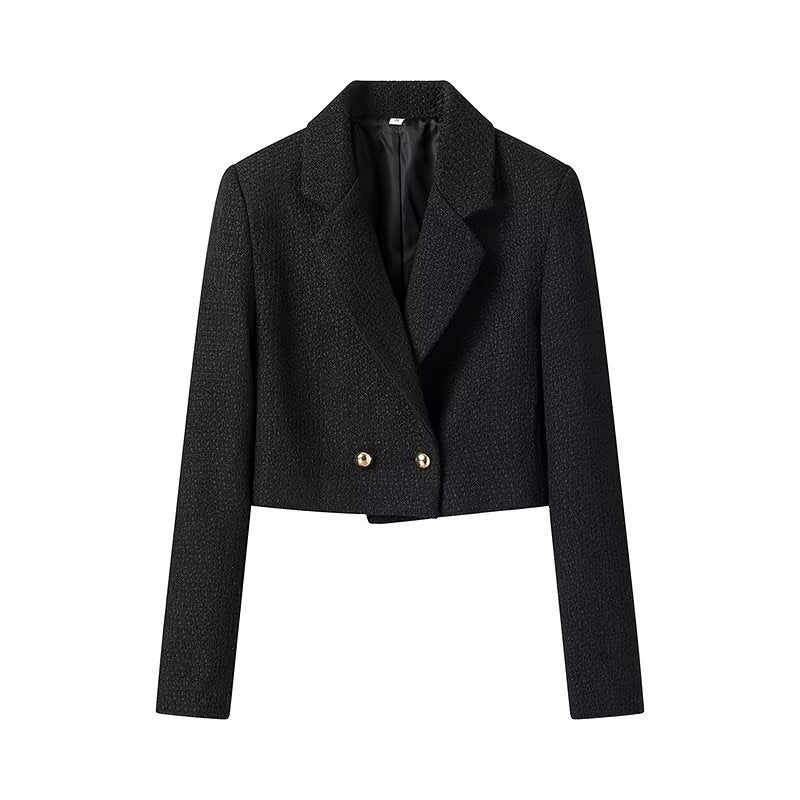 Damen Kurz geschnittener Bouclé-Blazer mit taillierter Silhouette und Doppelknopf Nord Taschen