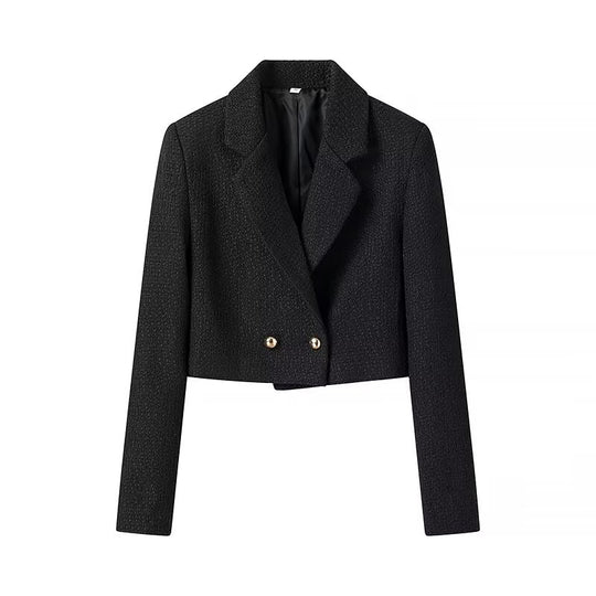 Damen Kurz geschnittener Bouclé-Blazer mit taillierter Silhouette und Doppelknopf Nord Taschen