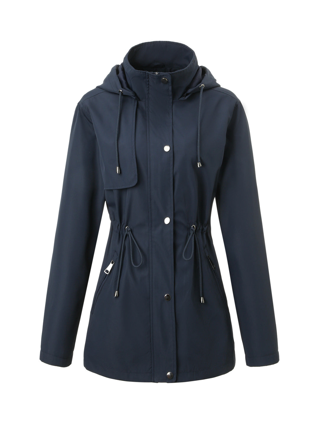 Damen Leichter Regenparka mit Kapuze und Taillenzug Nord Taschen