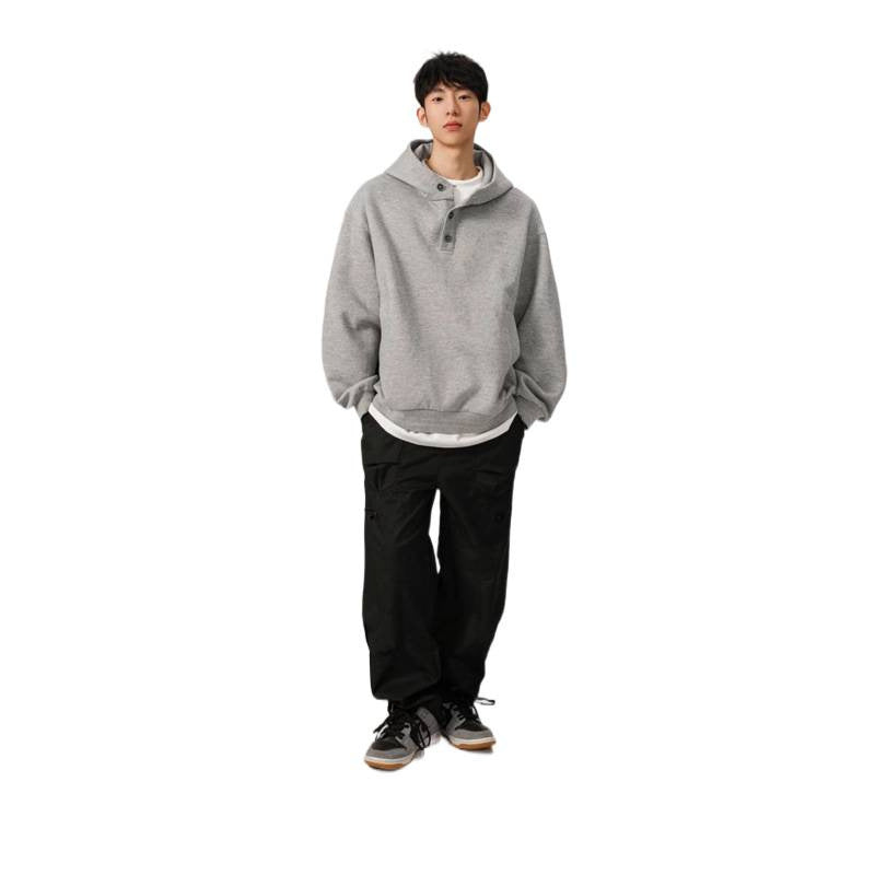 Herren Oversized Kapuzenpullover mit 3‑Knopf‑Leiste und seitlichen Eingrifftaschen Nord Taschen