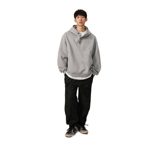 Herren Oversized Kapuzenpullover mit 3‑Knopf‑Leiste und seitlichen Eingrifftaschen Nord Taschen
