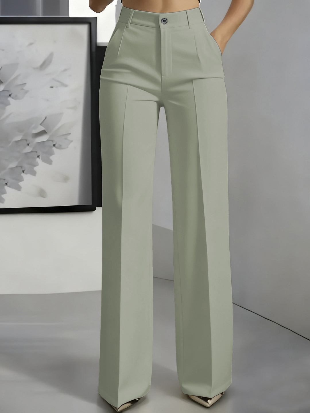 Damen Hochtaillierte Palazzo-Hose mit Bügelfalte und Eingrifftaschen Nord Taschen
