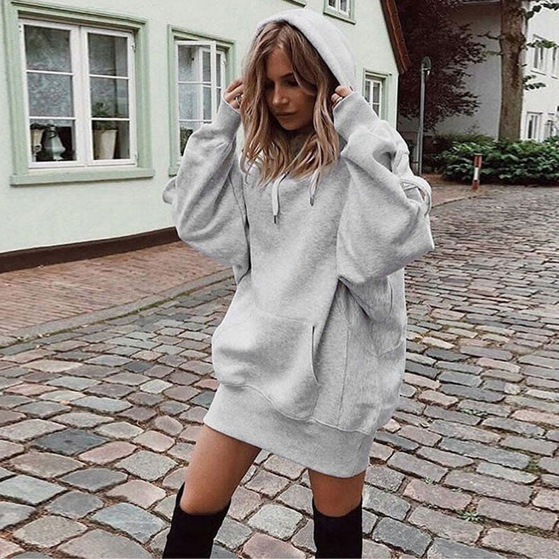 Damen Oversize Kapuzenkleid mit Kängurutasche Nord Taschen