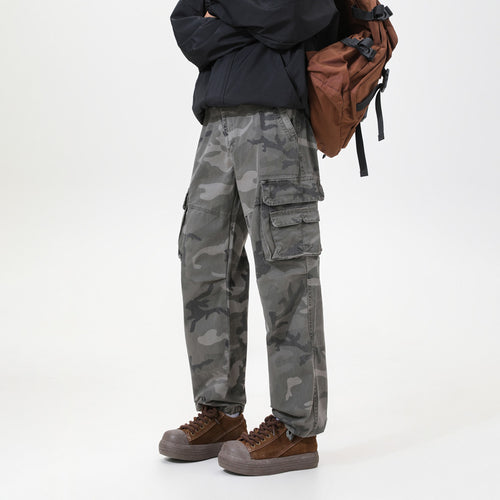 Herren Cargo-Hose mit Camouflage-Muster, Relaxed-Fit, Mehrfach-Taschen und Kordelzug am Saum Nord Taschen