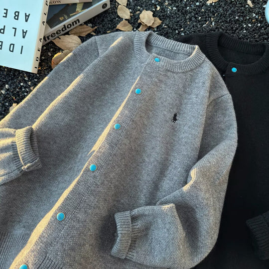 Unisex Oversize-Strickjacke mit Druckknopfleiste, geripptem Saum und Melange-Optik Nord Taschen
