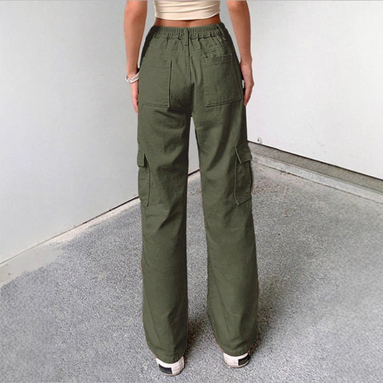 Damen weite Cargo-Hose mit hoher Taille, aufgesetzten Klappentaschen und legerer Baggy-Passform Nord Taschen