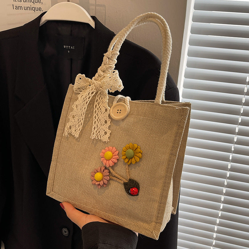 Damen stilvolle Jute-Tasche mit floralem Stickdesign Nord Taschen