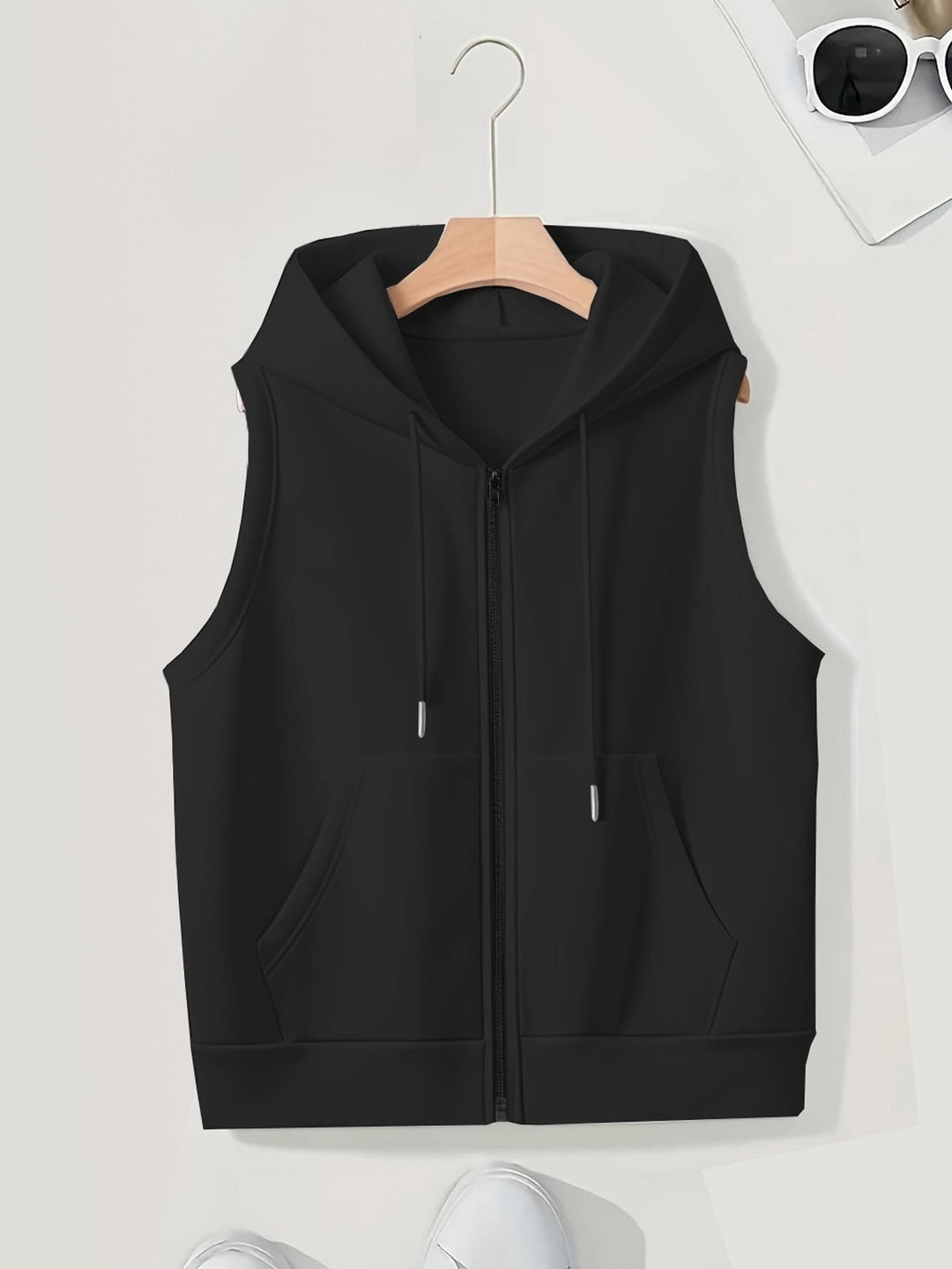 Damen Ärmellose Zip‑Hoodie‑Weste aus weichem Sweat mit Kängurutaschen Nord Taschen