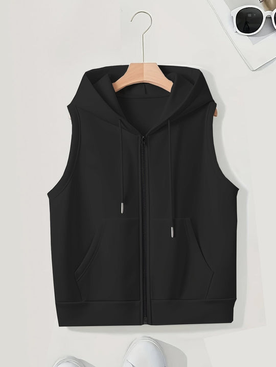 Damen Ärmellose Zip‑Hoodie‑Weste aus weichem Sweat mit Kängurutaschen Nord Taschen