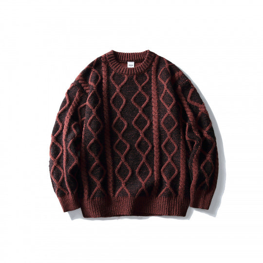 Unisex Oversize-Strickpullover mit Zopfmuster‑Jacquard, Rundhalsausschnitt und gerippten Bündchen Nord Taschen