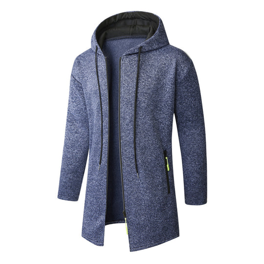 Herren Langer Strickmantel mit Kapuze, durchgehendem Reißverschluss & weichem Fleecefutter Nord Taschen