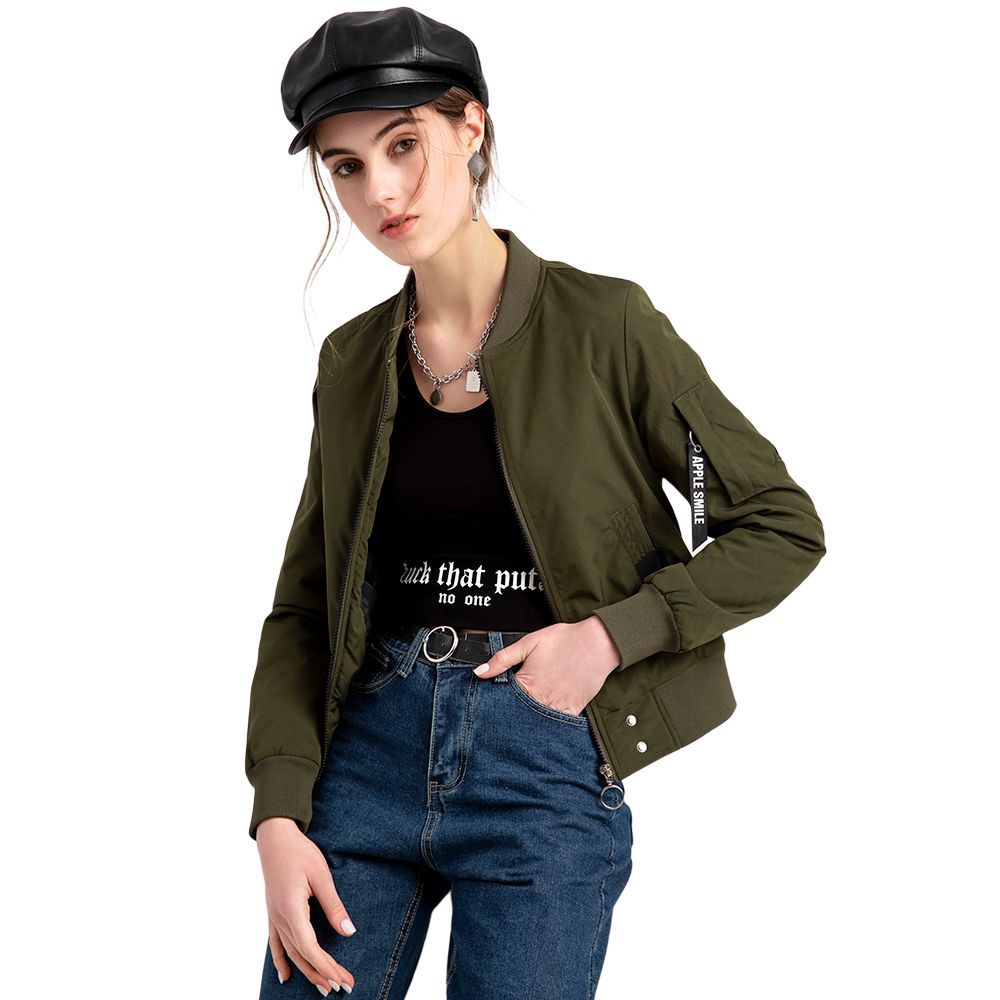 Damen modische Bomberjacke mit praktischen Taschen und seitlichen Einsätzen