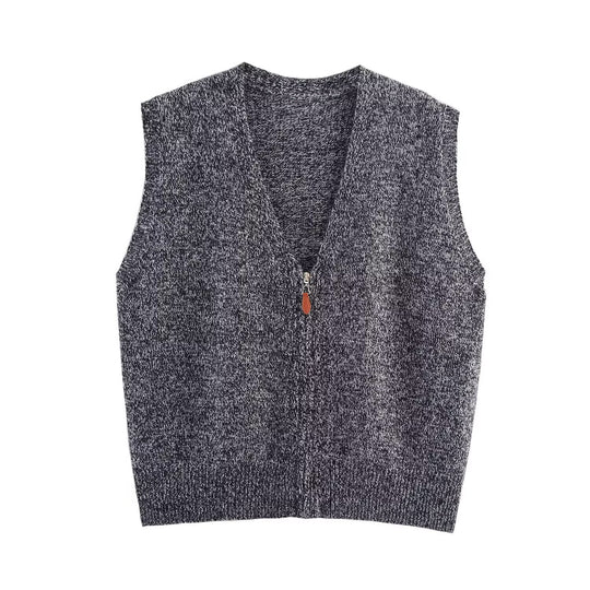 Damen Strickweste mit durchgehendem Reißverschluss und V‑Ausschnitt Nord Taschen