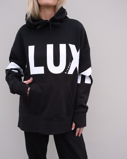 Damen Oversized Kapuzenpullover mit markantem Logoprint, Kängurutasche und Seitenschlitzen Nord Taschen