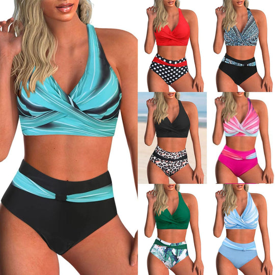 Damen Hochtailliertes Bikiniset mit Wickeloberteil