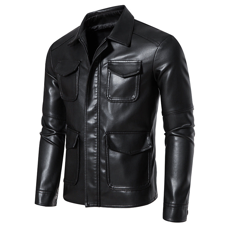 Herren Field-Jacke in glatter Lederoptik mit Pattentaschen und schlanker Passform Nord Taschen