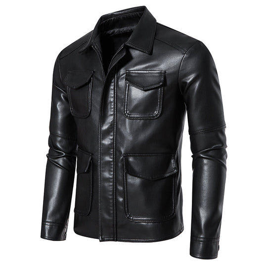 Herren Field-Jacke in glatter Lederoptik mit Pattentaschen und schlanker Passform Nord Taschen