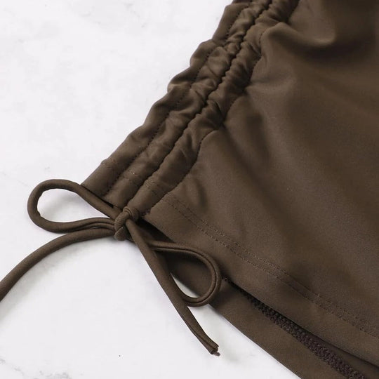 Damen Crop-Top Bikini-Set mit verstellbaren Rüschen und hoch tailliertem Slip
