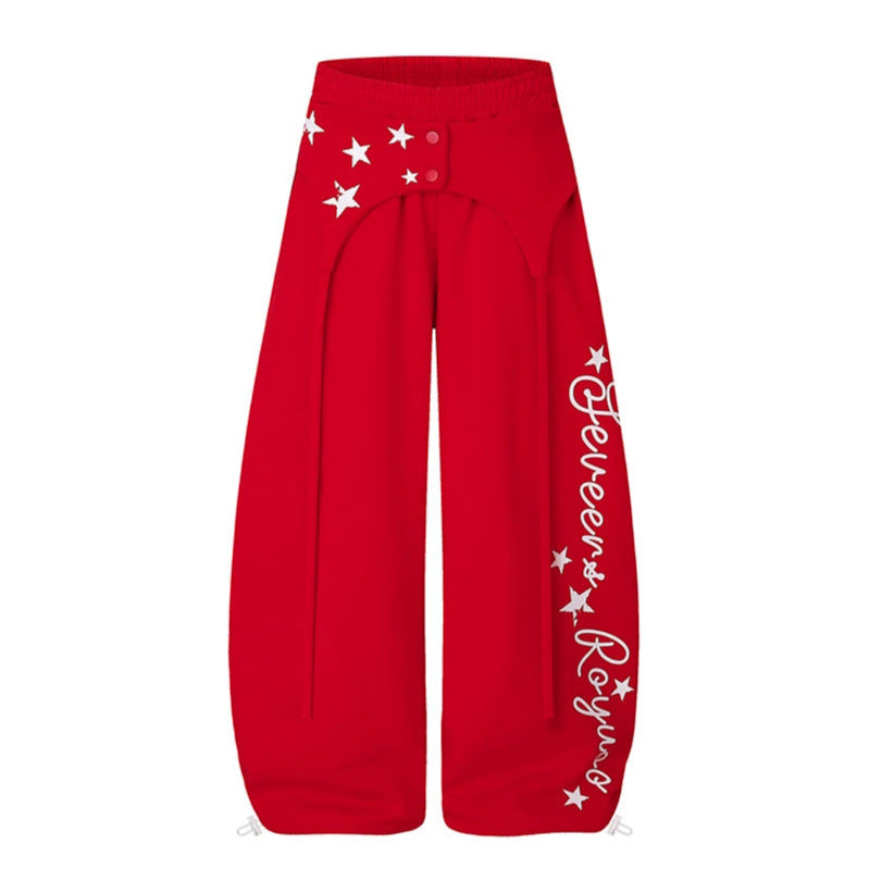 Damen Extraweite Palazzo-Loungehose mit hohem Bund, Druckschrift-Detail und verstellbarem Saum Nord Taschen