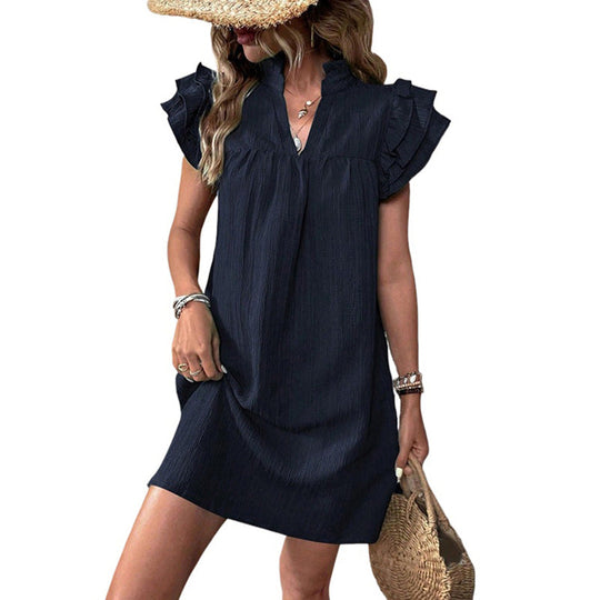 Damen Sommerliches Tunika-Kleid mit Rüschenärmeln und lockerer Passform