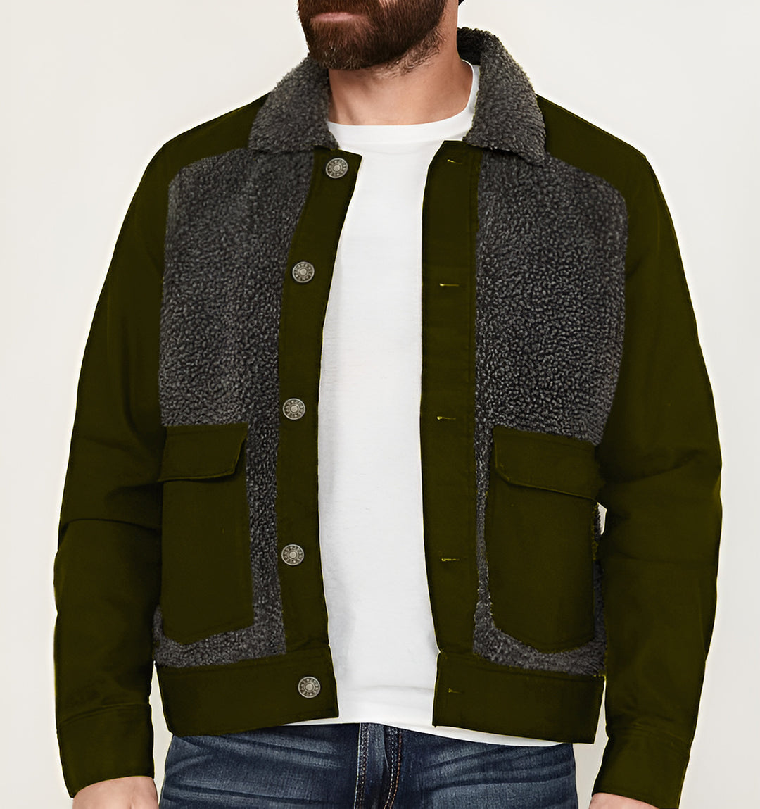 Herren Overshirt-Jacke mit Teddyfutter, aufgesetzten Pattentaschen und Knopfleiste Nord Taschen
