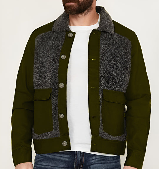 Herren Overshirt-Jacke mit Teddyfutter, aufgesetzten Pattentaschen und Knopfleiste Nord Taschen