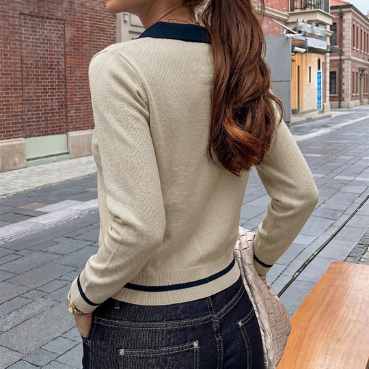 Damen Modischer Pullover mit Knopfleiste Nord Taschen
