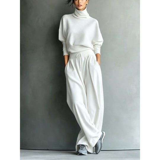 Damen Strick-Loungewear-Set mit Rollkragenpullover und Oversize-Palazzohose Nord Taschen
