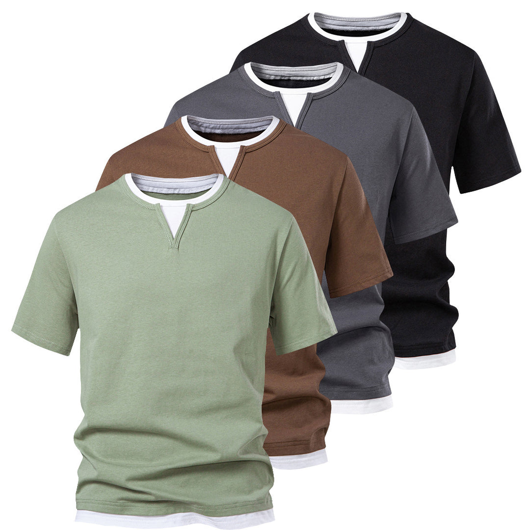 Herren Langarmshirt mit Lagen-Look und markantem Schlitzkragen Nord Taschen