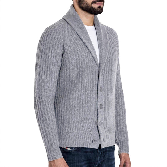 Herren Rippstrick-Cardigan mit Schalkragen und durchgehender Knopfleiste Nord Taschen