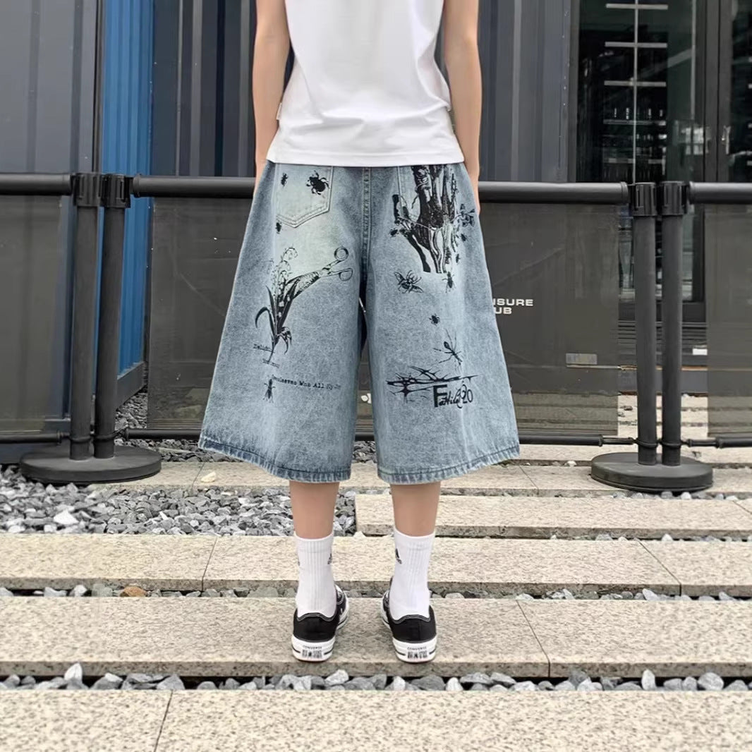 Damen Modische Weitbein-Jeans mit einzigartigem Grafikdesign Nord Taschen