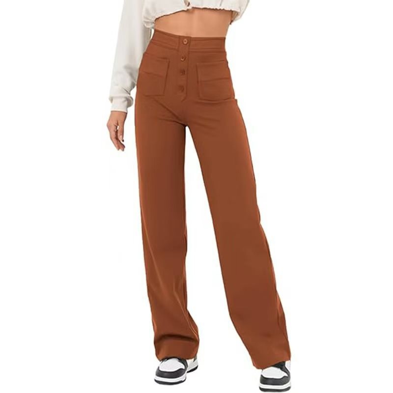 Damen Hochtaillierte weite Hose mit Knopfleiste und aufgesetzten Taschen Nord Taschen