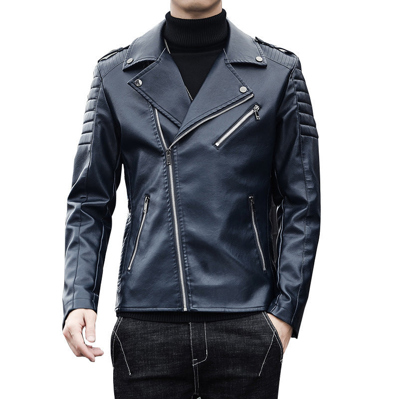Herren Bikerjacke aus hochwertigem Kunstleder im Slim‑Fit mit schrägem Reißverschluss und gesteppter Schulterpartie Nord Taschen