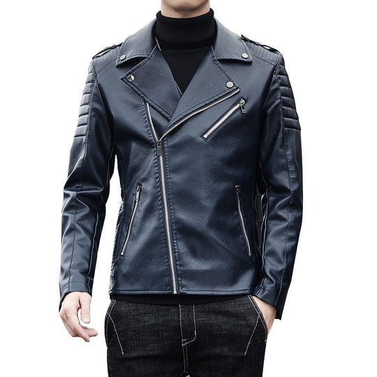 Herren Bikerjacke aus hochwertigem Kunstleder im Slim‑Fit mit schrägem Reißverschluss und gesteppter Schulterpartie Nord Taschen
