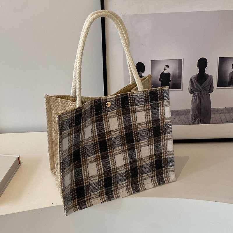 Damen Jute-Shopper mit modernem Karomuster und robusten Griffen Nord Taschen